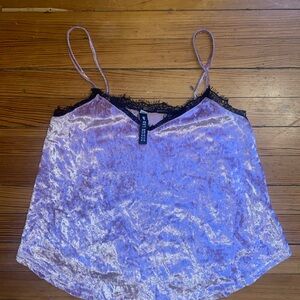 Pink Velour Top with Black Lace